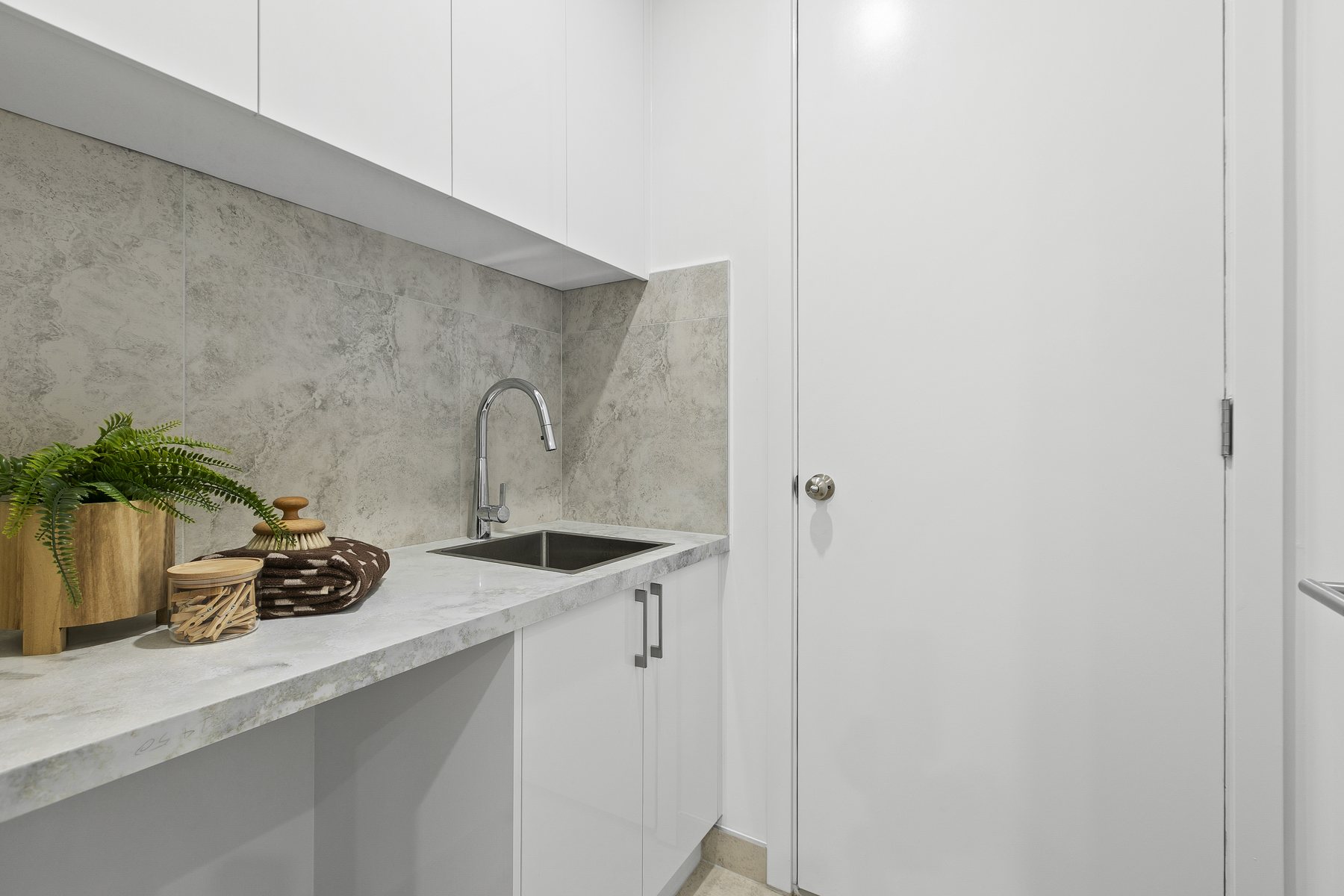 Stone benchtop and splashback detail